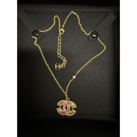 Chanel Gold & Pink CC Pendant Necklace With Pearl Accent - Picture 1 of 9
